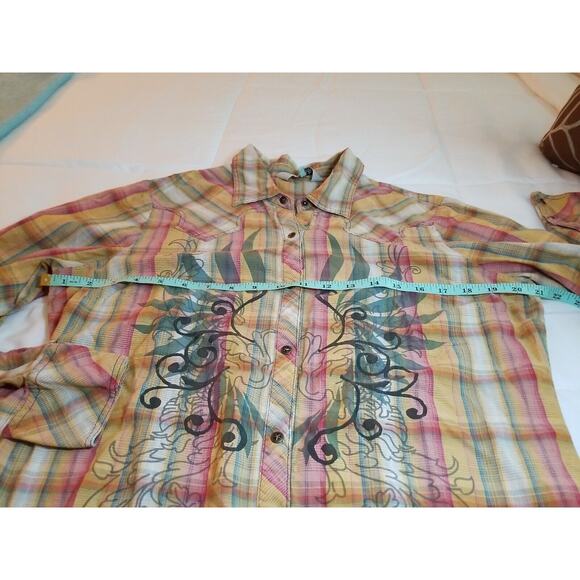 VTG Roper Shirt Women Medium Orange Long Sleeve Retro Western Pearl Snap - Picture 11 of 11